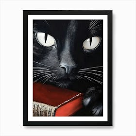 Black Cat With Red Book Art Print