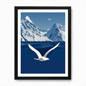 Seagull Flying Over Mountains Art Print