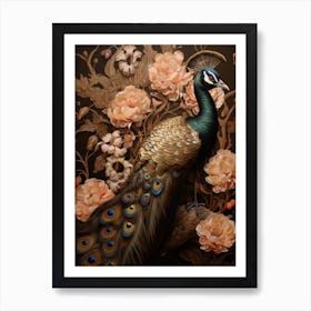 Dark And Moody Botanical Peacock 2 Art Print