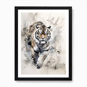 Tiger Art In Sumi E (Japanese Ink Painting) Style 4 Art Print