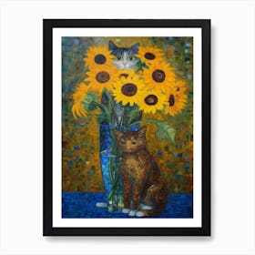 Delphinium With A Cat 3 Art Nouveau Klimt Style Art Print