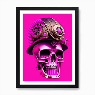 Skull With Steampunk Details 3 Pink Pop Art Art Print
