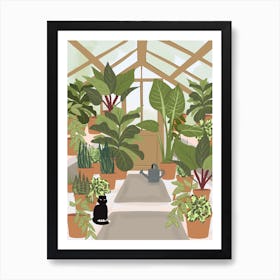 Black Cat And Greenhouse Art Print