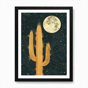 Moon Cactus Minimalist Abstract Illustration 4 Art Print