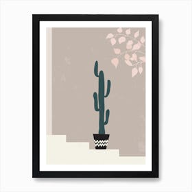 Cactus In A Pot On Stairs Art Print