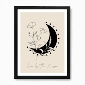 Love By the Moon, Floral Line Art, Boho Neutral Art Print
