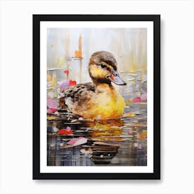Mixed Media Floral Duckling Painting 2 Art Print
