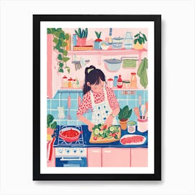 Girl Making A Salad Lo Fi Kawaii Illustration 4 Art Print