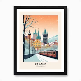 Vintage Winter Travel Poster Prague Czech Republic 1 Art Print