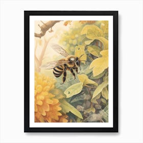 Masked Hunter Bee Beehive Watercolour Illustration 3 Art Print