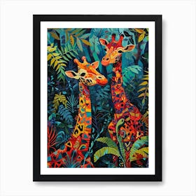 Giraffes In The Leaves Abstract Painting 3 Art Print