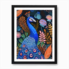 Folky Floral Peacock With The Leaves 1 Art Print