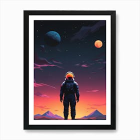 Low Poly Astronaut Minimalist Sunset (44) Art Print