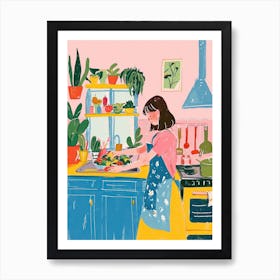 Girl Making A Salad Lo Fi Kawaii Illustration 3 Art Print