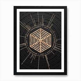 Geometric Glyph in Gold with Radial Array Lines on Dark Gray n.0009 Art Print