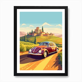 A Volkswagen Beetle In The Tuscany Italy Illustration 1 Art Print