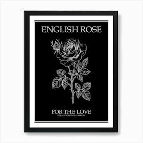 English Rose Black And White Line Drawing 25 Poster Inverted Art Print