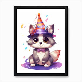 Cute Kawaii Cartoon Raccoon 14 Art Print