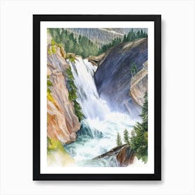 The Upper Falls Of The Yellowstone River, United States Water Colour  (1) Art Print