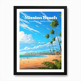 Mission Beach California United States Vacation Travel Illustration Art Print