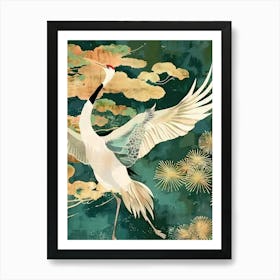 White Cranes Painting Gold Blue Effect Collage 8 Art Print