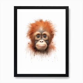 Watercolour Jungle Animal Sumatran Orangutan 1 Art Print