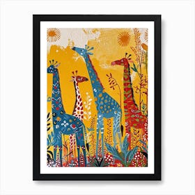 Mustard Textured Giraffe Herd 3 Art Print