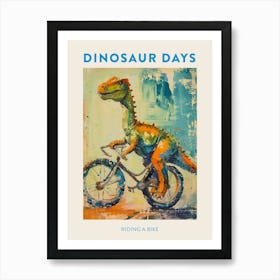 Dinosaur Riding A Bike Blue Orange Brushstroke Poster 1 Art Print