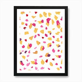 Abstract Art, Colorful Pink And Yellow Confetti Splatters Painting with Oil Pastel Color Art Print