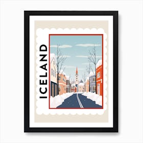 Retro Winter Stamp Poster Reykjavik Iceland 1 Art Print