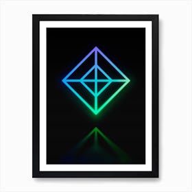 Neon Blue and Green Abstract Geometric Glyph on Black n.0461 Art Print