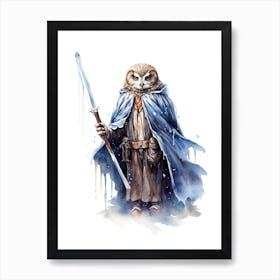 Baby Owl As A Jedi Watercolour 1 Art Print