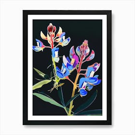 Neon Flowers On Black Bluebonnet 4 Art Print