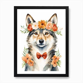 Baby Wolf Flower Crown Bowties Woodland Animal Nursery Decor (20) Art Print