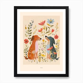 Folksy Floral Animal Drawing Dog 5 Poster Art Print