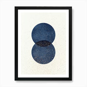 Abstract Lunar Eclipse 2 Circles Geometric Shape Minimalism - Navy Dark Blue Art Print