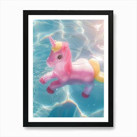 Toy Unicorn Swimming In A Swimmin Pool Art Print