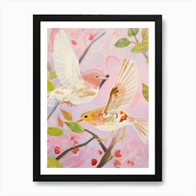 Pink Ethereal Bird Painting Hermit Thrush 1 Art Print