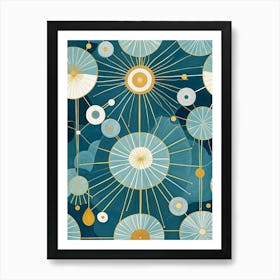 Abstract Dandelion In Blue Art Print