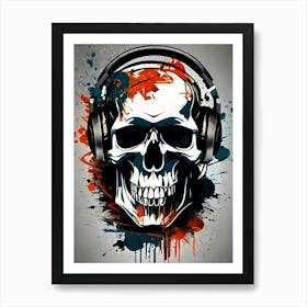 Skull With Headphones 131 Art Print