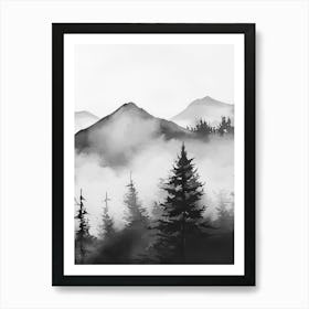 Mountain Forest Black And White Watercolour 3 Art Print