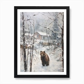 Vintage Winter Animal Painting Brown Bear 1 Art Print
