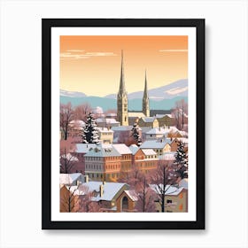 Vintage Winter Travel Illustration Geneva Switzerland 2 Art Print