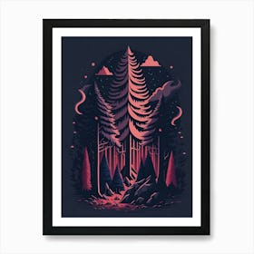 A Fantasy Forest At Night In Red Theme 35 Art Print