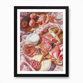 Pink Breakfast Food Cheese And Charcuterie Board 3 Art Print