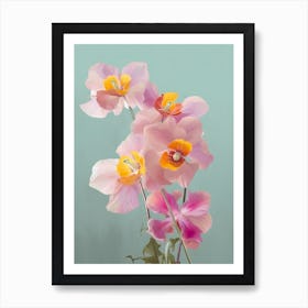 Orchids Flowers Acrylic Painting In Pastel Colours 2 Art Print