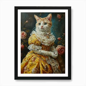 Cat In Medieval Gold Dress Rococo Inspired 2 Art Print