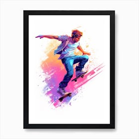 Skateboarding In Buenos Aires, Argentina Gradient Illustration 3 Art Print