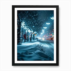 A Magical Winter Scene Layered With A Pattern Of Isolated Snowflakes Caught In A Soft Winter Storm (3) Art Print