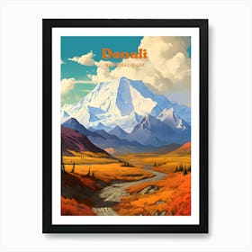 Denali National Park Alaska Mountain Travel Art Art Print